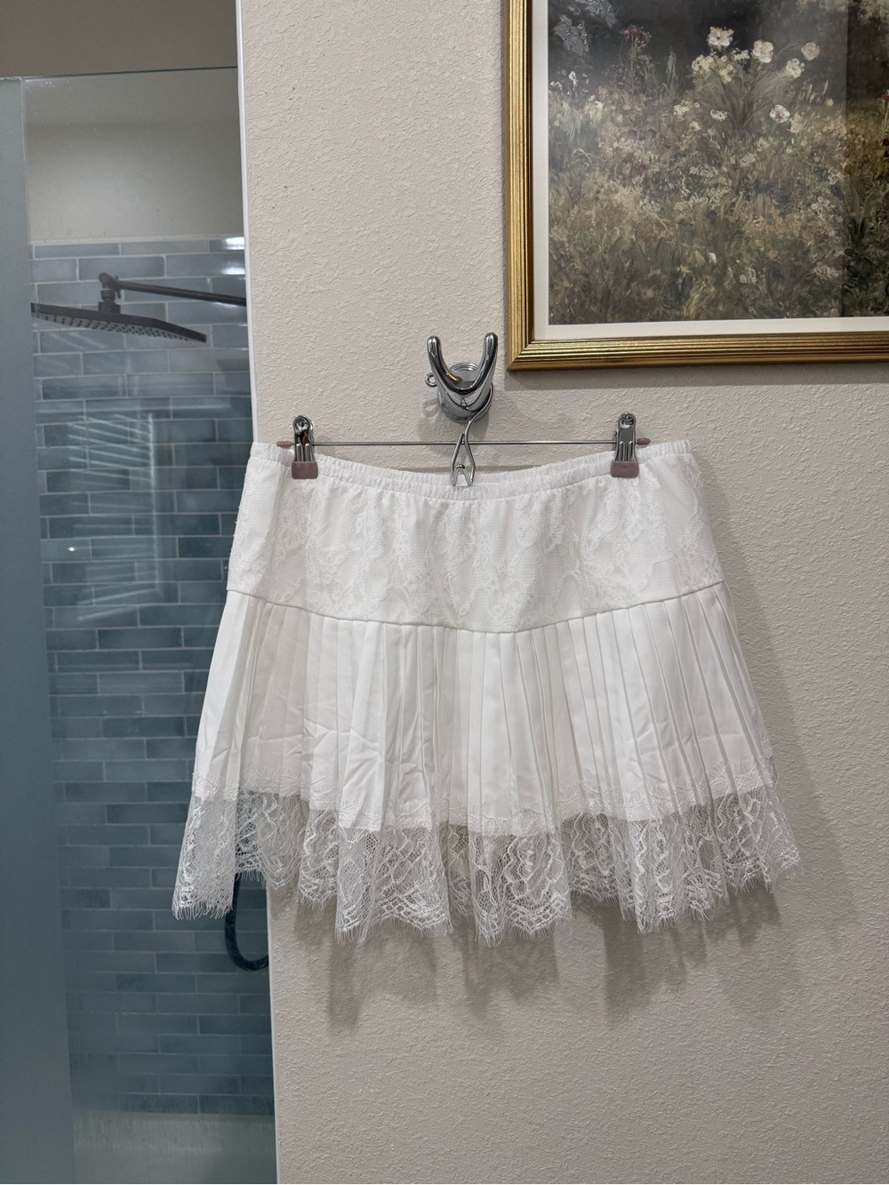 Women’s White Lace Pleated Mini Layering Slip Skort - Size XL